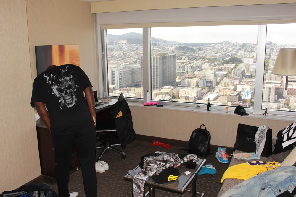 A hotel room overlooking San Francisco